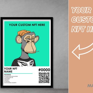 Custom NFT Poster and Frame Print Wall Art with QR Code link - NFT Personalized Portrait