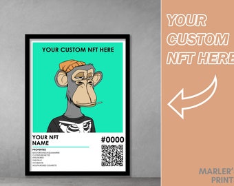 Custom NFT Poster and Frame Print Wall Art with QR Code link - NFT Personalized Portrait