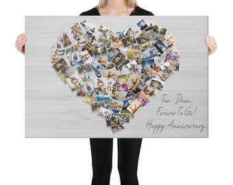 Custom Heart Photo Collage Canvas - Personalized Message and Photos - 50 to 150 Photos - Custom Text - Gift for Partner / Husband / Wife