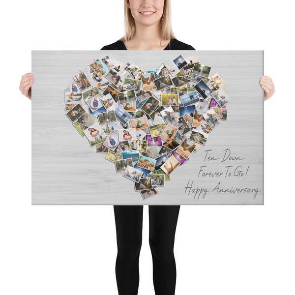 Custom Heart Photo Collage Canvas - Personalized Message and Photos - 50 to 150 Photos - Custom Text - Gift for Partner / Husband / Wife