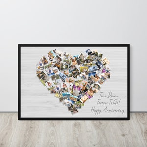 Ingelijste Custom Heart Photo Collage - Gepersonaliseerd bericht en foto's - 50 tot 150 foto's / Uniek jubileum of Valentijnscadeau voor partner