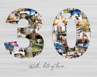 25-75 Pictures Custom Number Photo Collage DIGITAL ONLY - Personalised Message and Photos