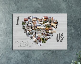 Custom "I Heart Us" Photo Collage Canvas - Personalized Message and Photos Heart - 50 to 150 Photos - Custom Text - Gift for Partner / Wife