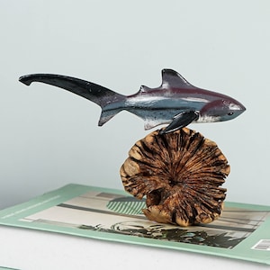 Figurine de requin renard, statue personnalisée, sculpture en bois, miniature, vie marine, décoration d&#39;océan, décoration de plage, cadeau pour la maison