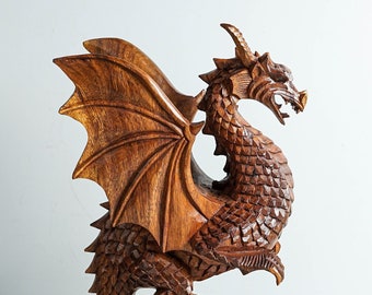 Dragon Statue, Dragon Figurine, Mythology Animal, Wood Carving Dragon, Unique, Hand Carved, Dining Room Decor, Home Gift, Mothers Day Gifts