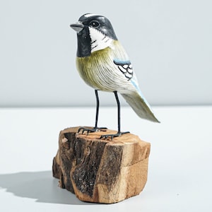 Bird Sculpture, Painted Wood Carving, Wooden Bird Art, Handcrafted, Animal Statue, Personalized, Natural, Interior Decor, Gift for Mother