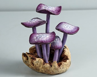 Purple Mushroom Sculpture, Colorful Statue, Painted Figurine, Natural Piece, Wood Carving, Magical, Unique, Interior Decor, Merry Christmas