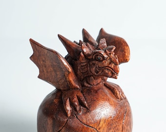 Baby Dragon, Cute Baby Dragon, Wooden Dragon, Animal Statue, Mystical Animal, Wood Carving, Tabletop, Bookshelf Decor, Birthday Gift