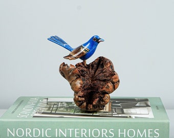 Blue Canary Statue, Indigo Bunting Sculpture, Art, Love, Animal, Miniature, Figurine, Colorful Decor, Gift for Her, Gift for Mother