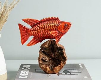 Red Fish Sculpture, Wooden Art, Painted, Sculpture, Beach Decoration, Unique, Ocean Decor, Office Decor, Personalize Gift, Gift for Her