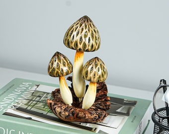Wild Morel Mushroom Sculpture, Brown, Forest, Sculpture, Wood Carving, Unique Holiday Decor, Happy New Year, Gift for Mom