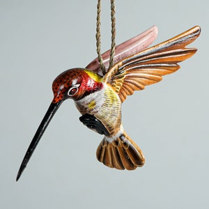 Colorful Hummingbird Statue, Hanging Sculpture, Wall Art, Painted Sculpture, Antique, Interior Decor, Wood Carving, Colibri, Memorial Gift
