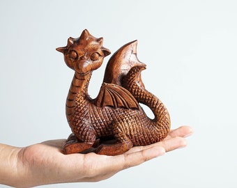 Unique Dragon Figurine, Gothic, Wooden Baby Dragon, Fantastic Animal, Fantasy, Handmade, Creative Decor, Gift for Him, Special Gift