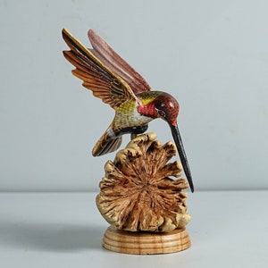 Colorful Hummingbird Statue, Painted Sculpture, Wood Carving Figure, Hand Carved, Bird, Colibri, Unique, Handmade Decoration, Special Gift