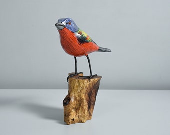 Bird Statue, Painted Wood Carving, Wooden Bird Art, Handcrafted, Animal Statue, Room Decor, Housewarming Decor, Sister Gift, Gift for Her