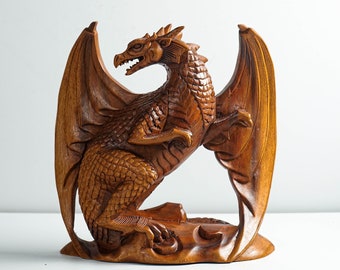 Wooden Dragon Statue, Unique Sculpture, Chinese Dragon, Mystical Animal, Hand carving, Aesthetic Room Decor, Best Friend gift, Dragon Gift