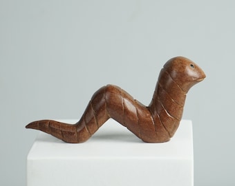 Wooden Worm Sculpture, Animal Statue, Wood Carving, Rustic, Worm Figurine, Unique, Tabletop Decor, Room Decor, Gift for Dad, Gift for Kids