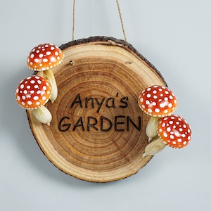 Custom Door Sign, Personalized, Handmade, Red Mushroom, Outdoor Decor, Garden Gate, Sculpture, Wood Carving, Gift for Her, Front Door