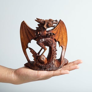 Small Dragon Statue, Mystical Animal, Wooden Dragon, Wood Carved Fantasy, Unique Statue, Interior Decor, Cottagecore Decor, Gift for Him