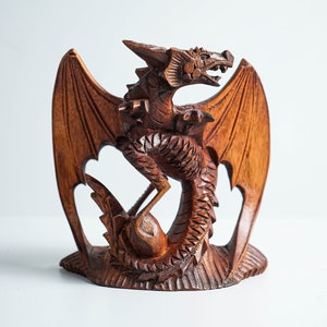 Small Dragon Statue, Mystical Animal, Wooden Dragon, Wood Carved Fantasy, Unique Statue, Interior Decor, Cottagecore Decor, Gift for Him image 4