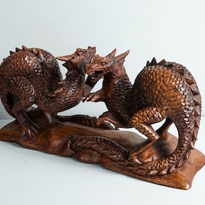 Couple Dragon Ornament, Twin Dragon Statue, Legend Animal, Fantasy, Dragons Wood sculpture Fireplace Decor, Birthday, Gift for Dad