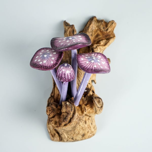 Purple Hanging Mushroom Sculpture, Wall Statue, Fairy Mushroom, Miniature, Magical, Forest Decor, Patio Decor, Room Decor, Gift for Him