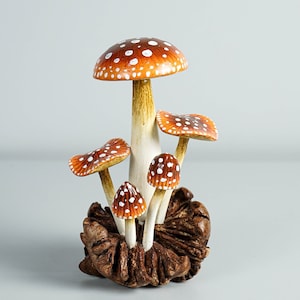Red Mushroom Sculpture, Colorful, Art, Painted Statue, Wood Carving, Amanita, Handmade Decor, Room Decor, Nursery Art, Christmas Gift