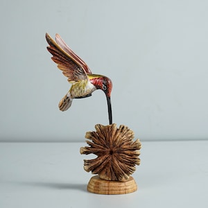 Colorful Hummingbird Statue, Painted Sculpture, Wood Carving Figure, Bird Statue, Colibri, Table Decor, Patio Decoration, Memorial Gift