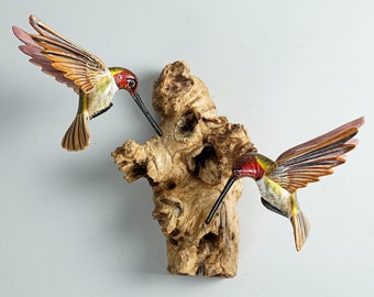 Decoración de pared de colibrí, arte de pared, pareja, pintada, romántica, estatua colgante, escultura hecha a mano, colibrí, decoración de habitación, regalo para novia