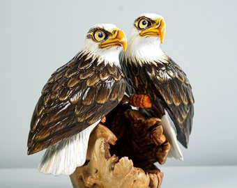 Weißkopfseeadler Skulptur, Paar, bemalte Statue, Holzschnitzerei-Figur, Vogel, handgemacht, Bürodekor, personalisierte Geschenke, Schwiegervatergeschenke