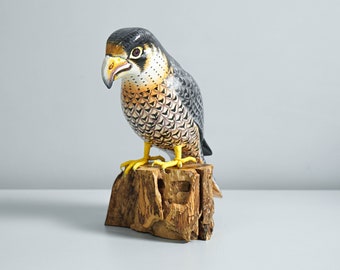 Orange-breasted falcon Statue, Painted Wood Carving, Wooden Bird Art, Handcrafted, Animal Statue, Room Decor, Interior Decor, Gift for Her