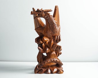 Wooden Dragon Statue, Unique Sculpture, Chinese Dragon, Mystical Animal, Miniature, Hand Carved, Office Decor, Gifts for Him, Christmas Gift