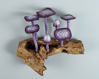 Purple Hanging Mushroom Art, Wall Statue, Fairy Mushroom, Miniature, Handmade, Forest, Christmas Presents, Personalized, Teacher Gift