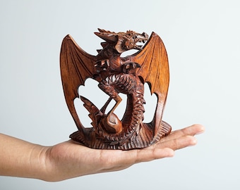 Small Dragon Statue, Mystical Animal, Wooden Dragon, Wood Carved Fantasy, Unique Statue, Interior Decor, Cottagecore Decor, Gift for Him