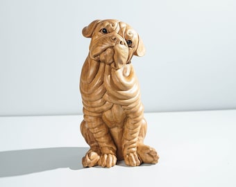Escultura de Bulldog Inglés, Miniatura de Perro, Estatua Única, Arte de Madera, Hecho a Mano, Tallado en Madera, Decoración de Dormitorio