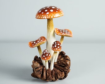 Red Mushroom Sculpture, Colorful, Painted Statue, Wood Carving, Amanita, Handmade, Nursery Room Decor, Gift for Her, Christmas Ornaments