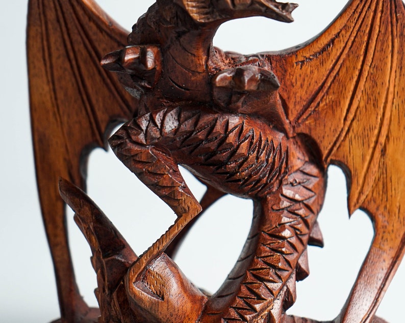 Small Dragon Statue, Mystical Animal, Wooden Dragon, Wood Carved Fantasy, Unique Statue, Interior Decor, Cottagecore Decor, Gift for Him image 8