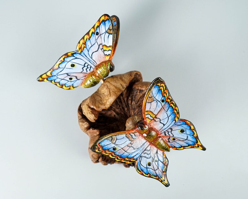 Couple Blue Butterfly Sculpture, Duo figurine, Wall Art, Wall Decor, Painted Statue, Butterfly Ornaments, Wedding Decor, Couple Gift image 1