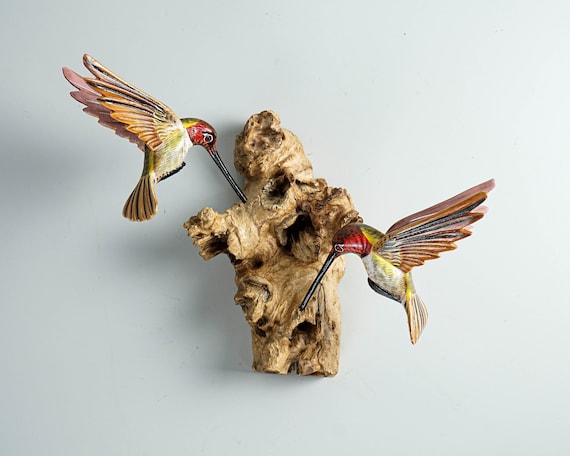 Hummingbird Wall Decor, Wall Art, Couple, Painted, Romantic, Hanging Statue, Handmade Sculpture, Colibri, Room Decor, Gift for Girlfriend