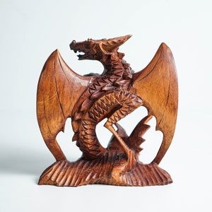 Small Dragon Statue, Mystical Animal, Wooden Dragon, Wood Carved Fantasy, Unique Statue, Interior Decor, Cottagecore Decor, Gift for Him image 6