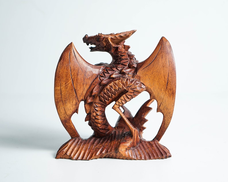 Small Dragon Statue, Mystical Animal, Wooden Dragon, Wood Carved Fantasy, Unique Statue, Interior Decor, Cottagecore Decor, Gift for Him image 6