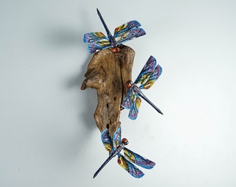 Hanging Blue Dragonflies Sculpture, Wall Decor, Wood Carving, Beautiful Figurine, Art, Office Decor, Interior Decor, Mothers Day Gifts