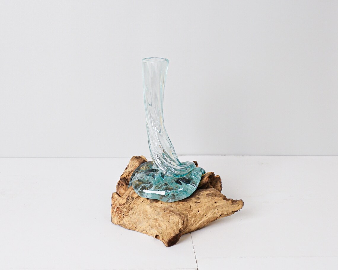 Blown Glass on Driftwood Vase Gamal Molten Glass Etsy 日本