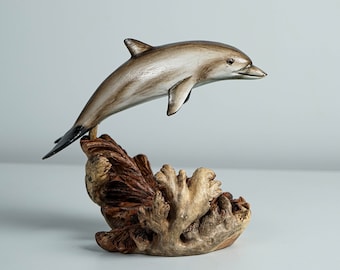 Jumping Dolphin statue, Painted Dolphin, Dolphin Handmade, Unique Sculpture, Colored Statue, Wood figurine, Sea Decor, Birthday Gift