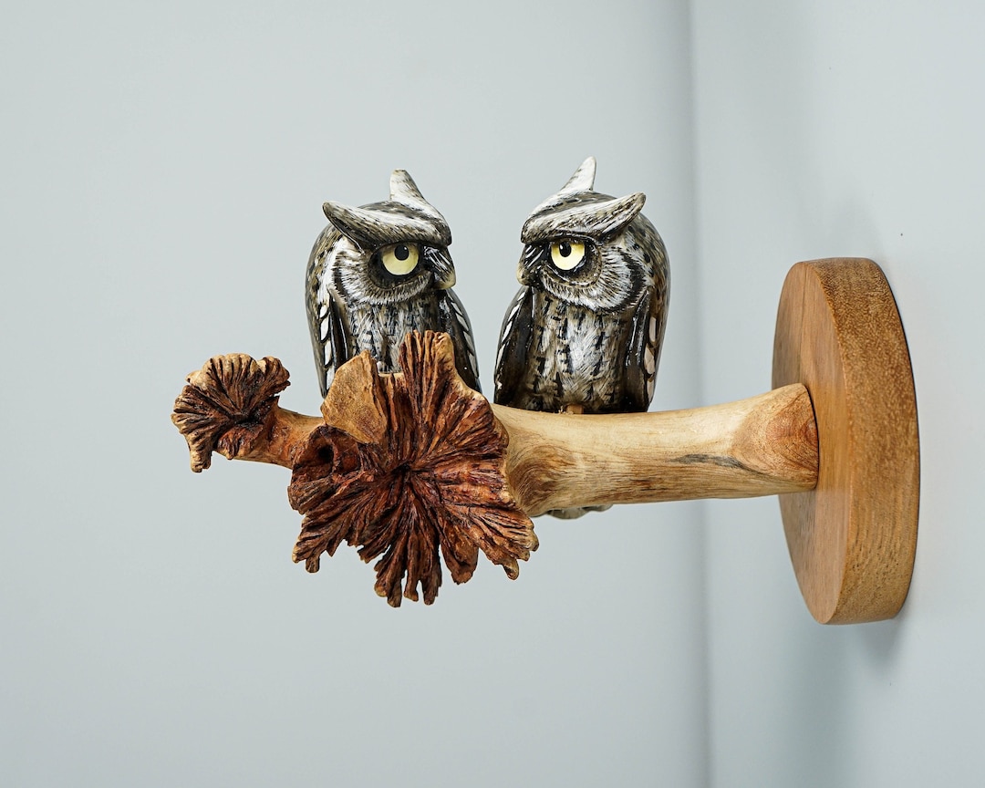 Owl Couple on a Tree Branch Wall Decor, Wall Art, Painted Figurine ...