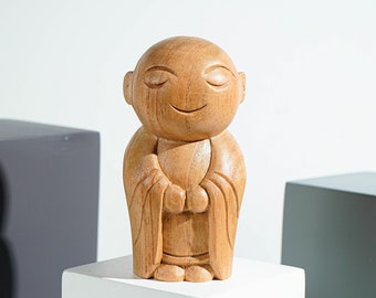 Wooden Jizo Statue, Buddha Sculpture, Wood Figurine, Meditation, Unique Ornament, Living Room Décor, Unique, Gift for Dad, Gift for Her