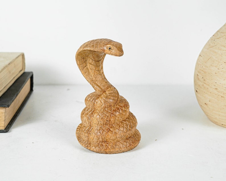 Wooden Cobra Sculpture Snake Reptile Ornament Snake Etsy