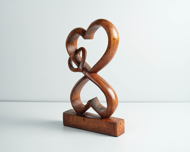 Heart Shape Abstract Statue, Love Statue, Wooden Modern Art, Wood Carving, Unique, Modern Abstract, Gift for Him, Birthday Gift for Mother image 3