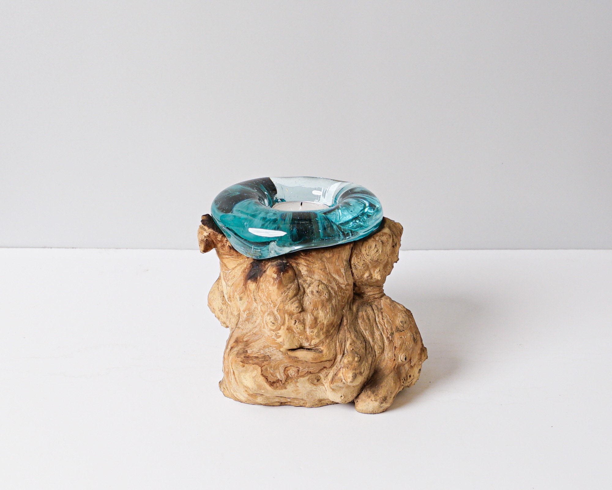 Verre Soufflé Sur Bois, Bougie, Verre En Fusion, Recyclé À La Main, Pièce Unique, Décoration De Bureau, Œuvre D'art