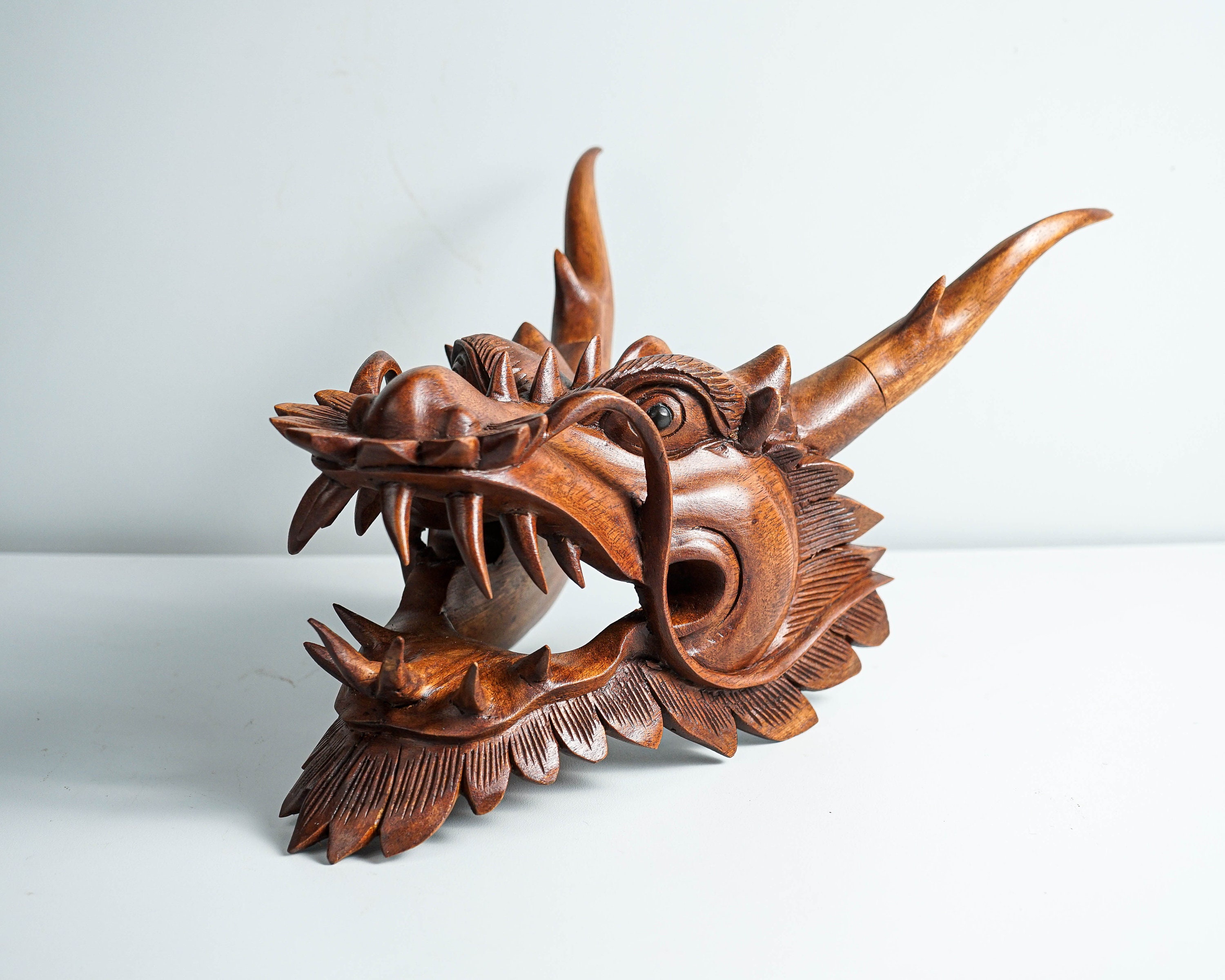 中国の龍の頭の像、吊り下げ彫刻、壁アート、木製の龍、風水、手作り